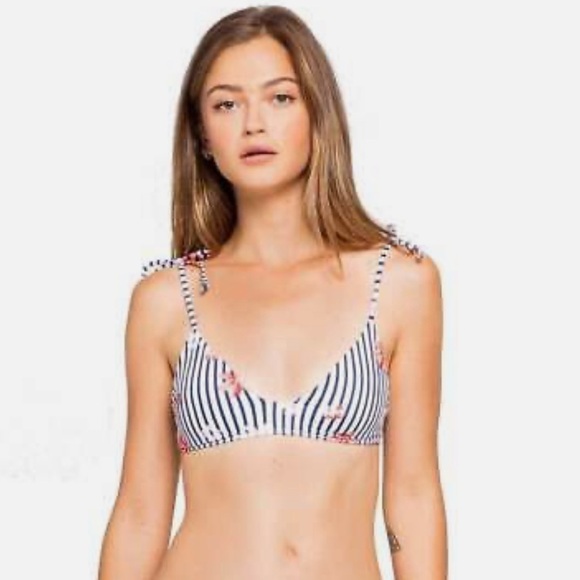 New L*Space striped White Blue Floral Bay Pullover Bikini Top Swimwear Sz L NWT - Picture 3 of 8